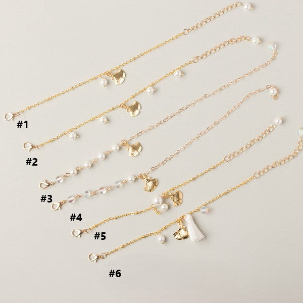 Options Elegant 6 Charrms Bracelet Pearl Golden Leaf and Ginkgo