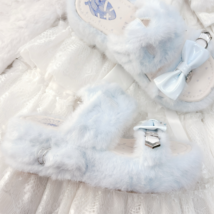 Pantoufles Cat Light Jirai Design : avec broderie bleue en peluche Kei
