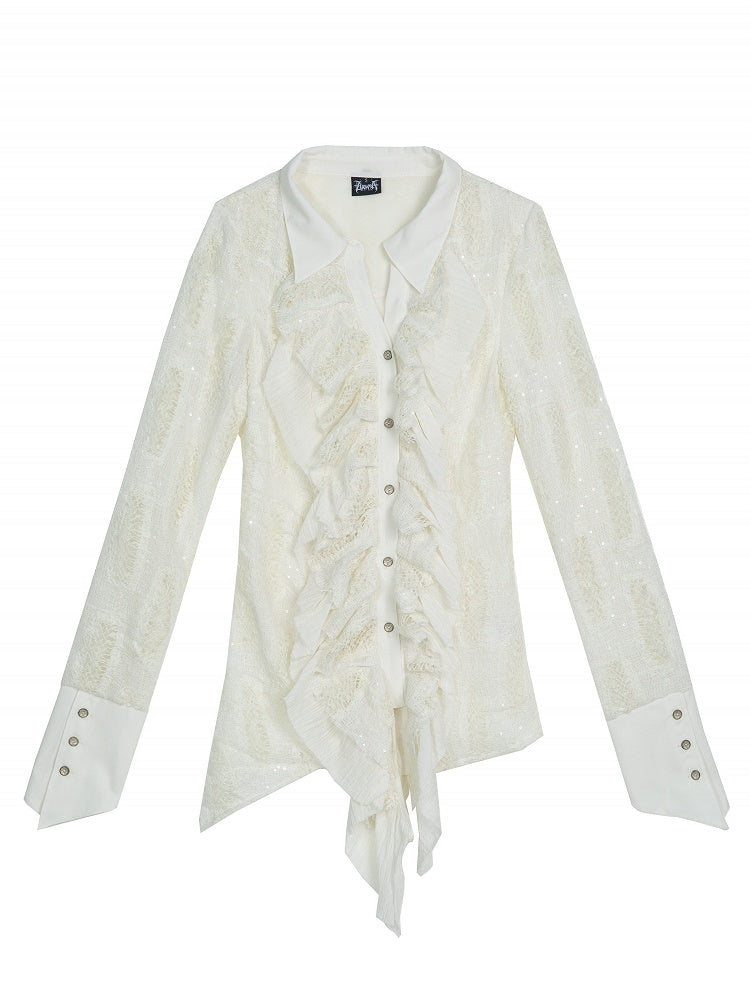 Punk - Button Shirt Asymmetrical Cuffs White Design Gothic