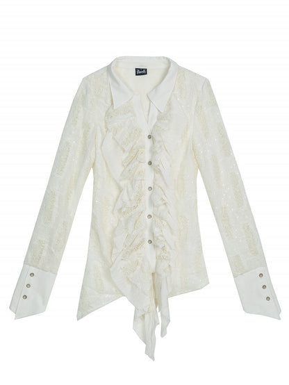 Punk - Button Shirt Asymmetrical Cuffs White Design Gothic