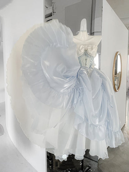 ブルーのロングドローストリングアンダースカート