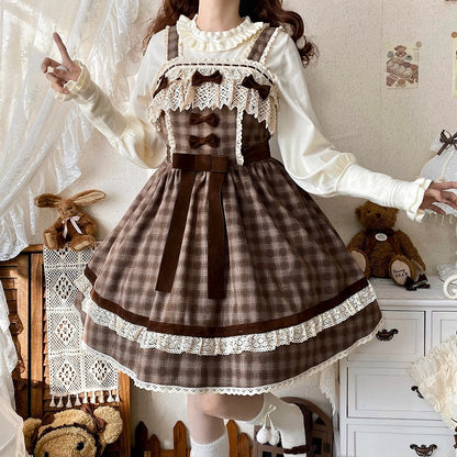 Braunes kariertes süßes Lolita-Kleid
