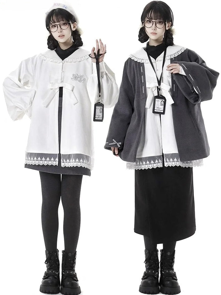 ホワイトロータス ピーターパンカラー レースアクセント シェニールブラウス