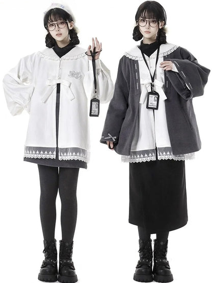 ホワイトロータス ピーターパンカラー レースアクセント シェニールブラウス