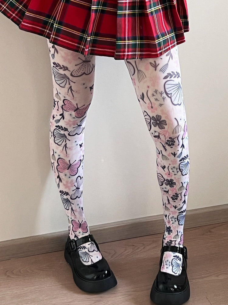 Tights Print Butterfly White