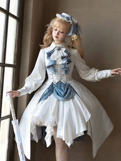 Waistcoat Prince Ouji Tie Tailcoat Siren Jabot Vest Embroidery Dark with Long Lolita White Ribs