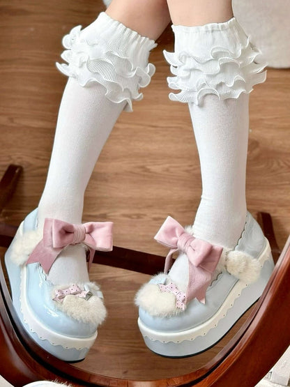 Calf White Socks Ruffle Trims Lolita