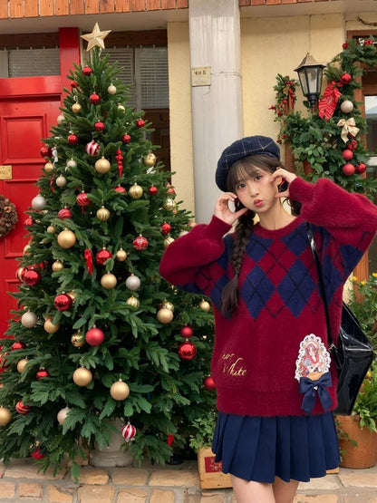 白雪姫プリンセス レッドダイヤモンド柄 モヘア ルーズセーター