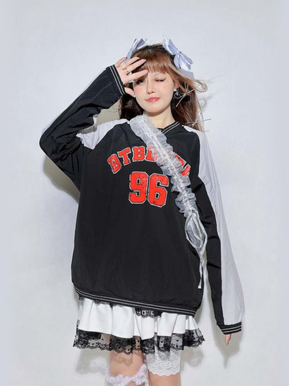 White/Black V-Neck Number Sweatshirt