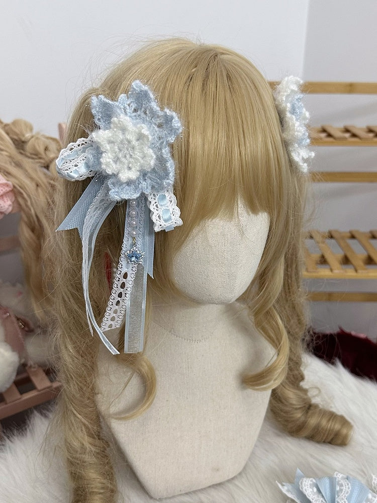 with Knitted Sweet Hairclip Blue Snowflake Lolita Shining Charm White