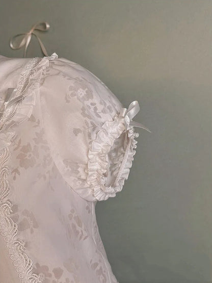 Pan White Collar Puff Sleeves Peter Blouse