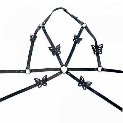 Belt Harness Butterfly Decorated Y2K PU Black