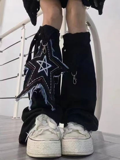 Y2K Warmers Star Leg BlueBlack Oversized Design Distressed