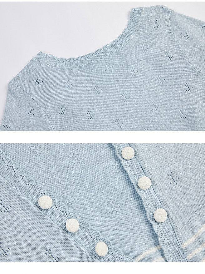 Blue Knitted Short-sleeved Cardigan Lolita Perforated