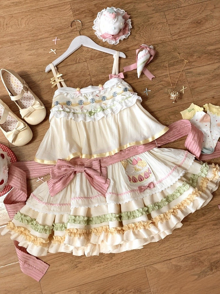 Pullover Kuchen Erdbeerrock Pastellfarbe Sommer Creme Stickerei Sweet Lolita