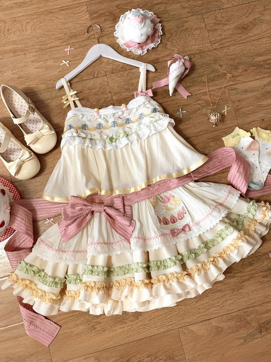 ジャンパーケーキ ストロベリースカート パステルカラー サマー クリーム 刺繍 スイート ロリータ