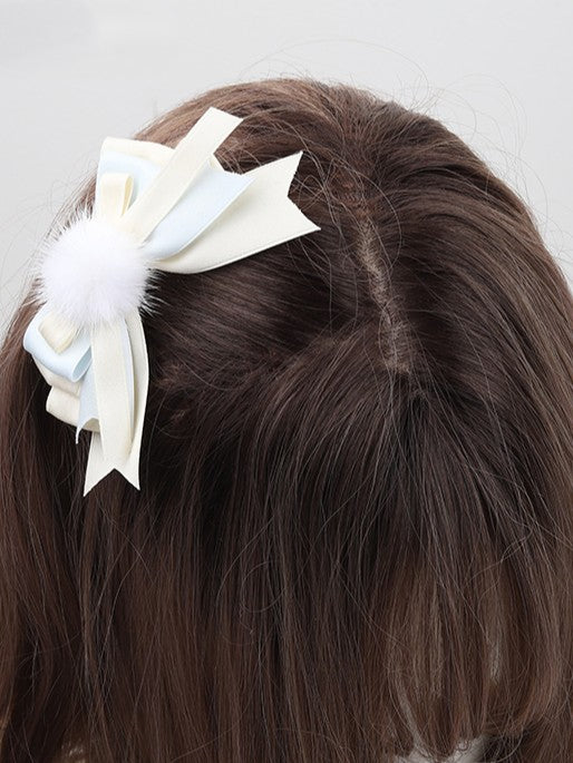 Options Blue Creamy White Bowknot Lolita Hairclip 3 Sweet