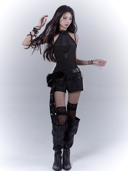 ウエストPUベルト グラマラス ブラック プラッシュトリム