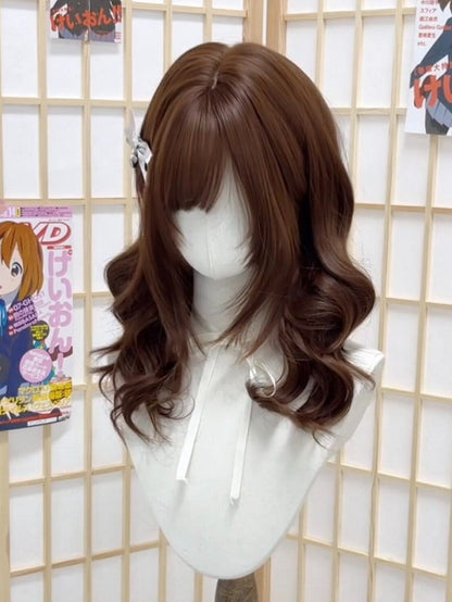 Chocolate Brown 55cm Wavy Curly Wig with Side Bangs - Hui Ran