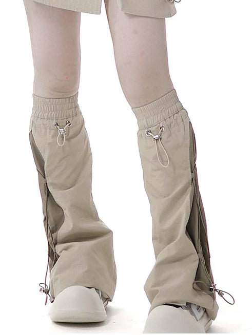 Techwear Leg Warmers Khaki Drawstring Cuffs