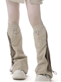 Techwear Leg Warmers Khaki Drawstring Cuffs