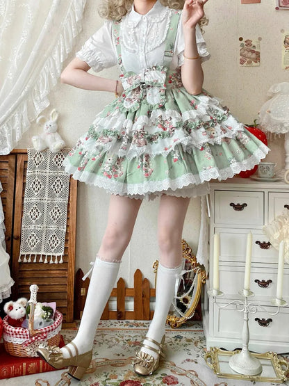 Bunny Sweet Skirt Overall Print Lolita Light Green