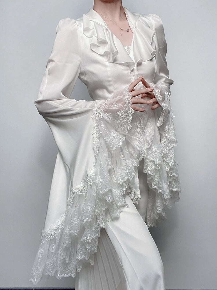 Shirt Trim Lolita Ouji Sleeves And Split-tail Bell Lace Gothic With White