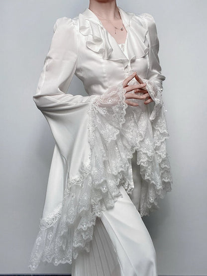 Shirt Trim Lolita Ouji Sleeves And Split-tail Bell Lace Gothic With White