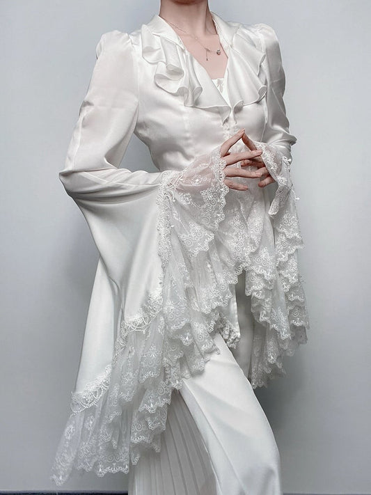 Shirt Trim Lolita Ouji Sleeves And Split-tail Bell Lace Gothic With White