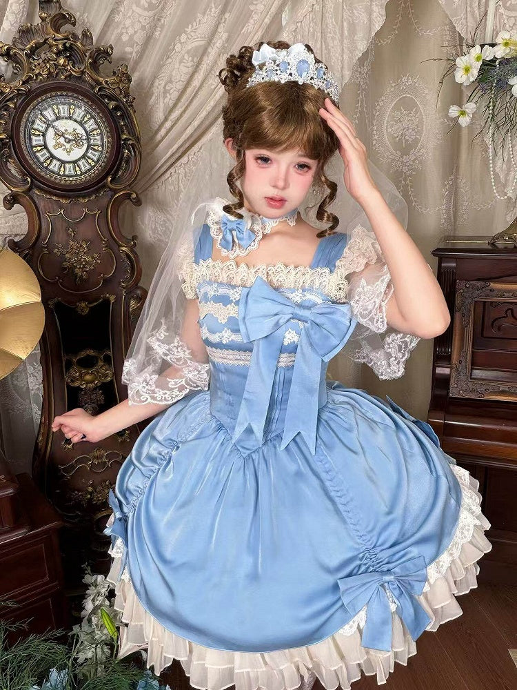 JSK à taille baleinée bleu ciel avec ourlet à volants superposés - Gardenia Chronicle
