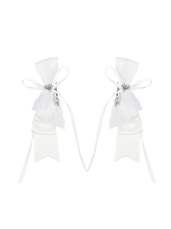 / White Hairclip Black Bowknot