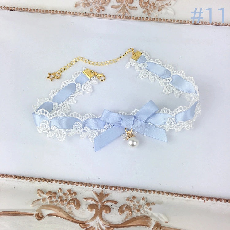 Color Bow Necklace Lace Choker Options) (Multiple