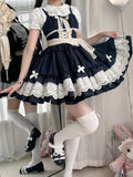Summer Skirt Black Pleated Trim Jumper Ruffle and Lolita