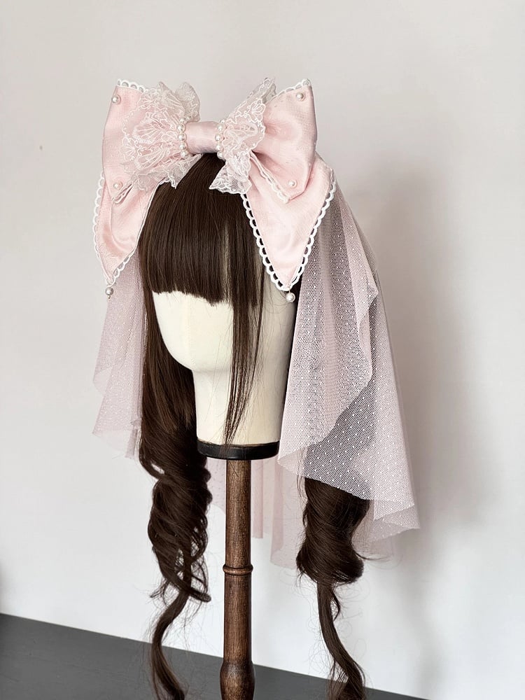 Pastel KC Head Veil Pearl Pink Lolita with (Lace Accents)