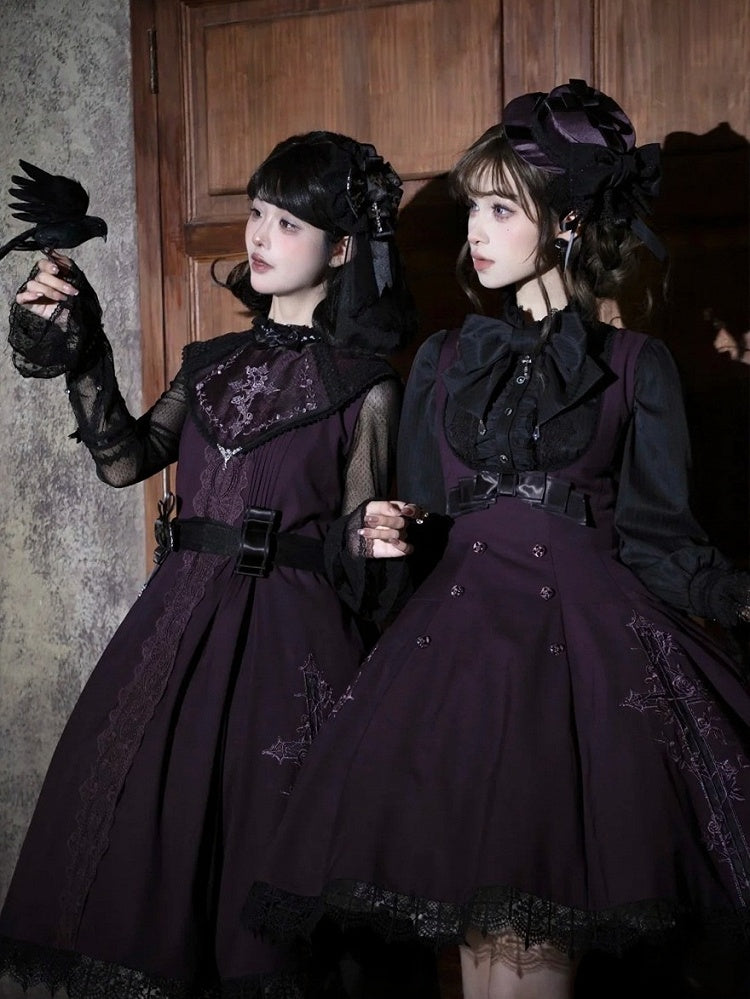 Embroidered Gothic JSK with Lace Accents - iris de nuit