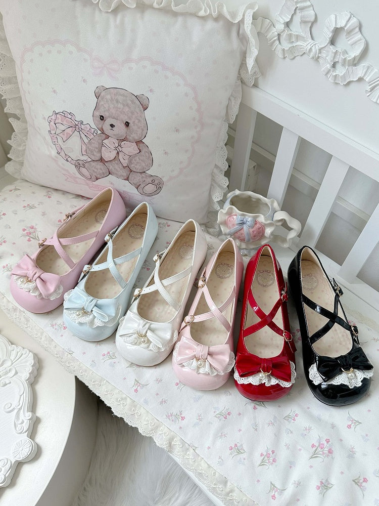 Lolita Snap Janes 2.5cm with Heart-shaped Crisscross Straps Low-heel Sweet Mary Blue