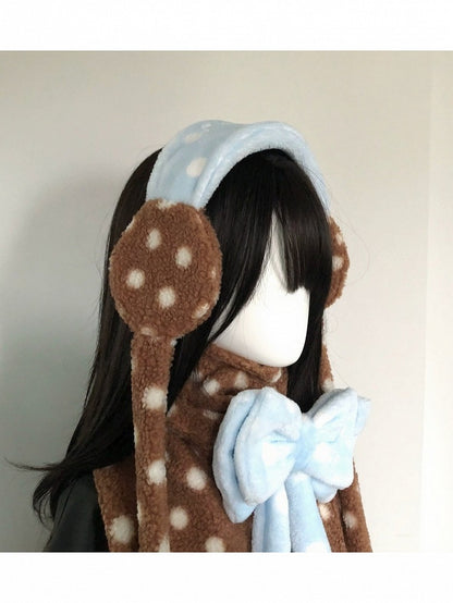 Adorable Scarf & Ear Warmer Set with Bowknot and Polka Dots - freetrader