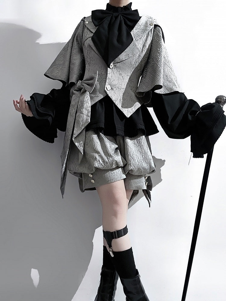 Black Ruffle-Neck Bishop-Sleeve Ouji Poet Shirt - Princess Chronicles
