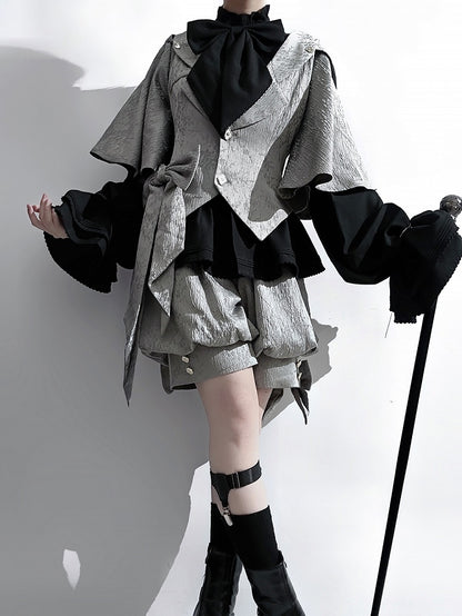 Black Ruffle-Neck Bishop-Sleeve Ouji Poet Shirt - Princess Chronicles