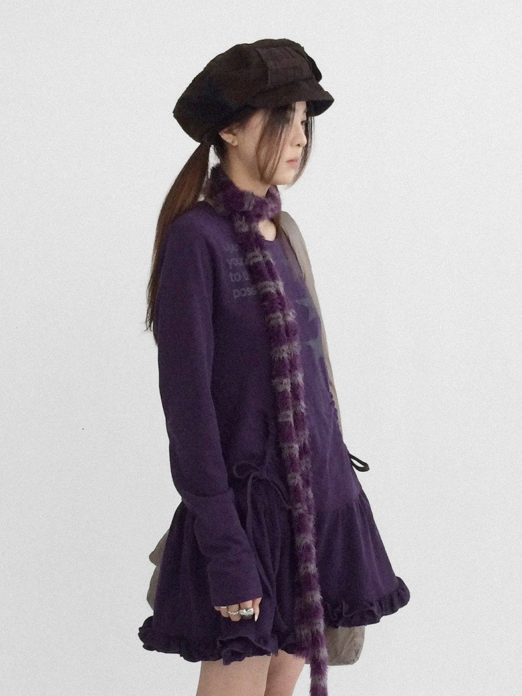Letter Star Deep Print Dress Round Purple - Neck