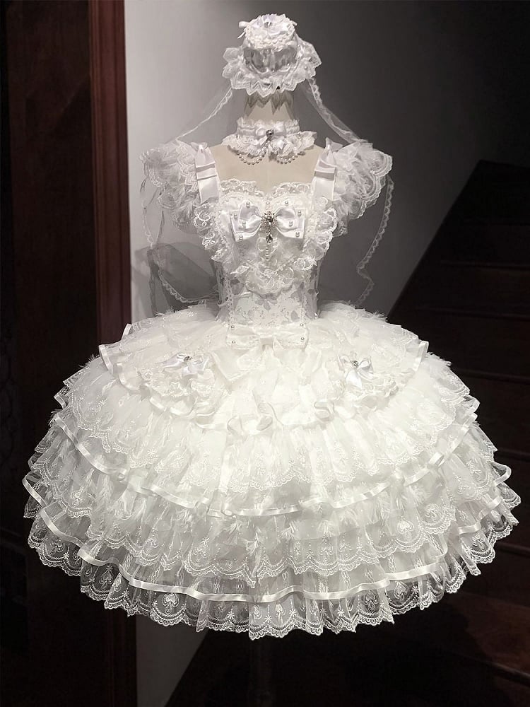 Bodice White Dress Tiered Butterfly Hime Hanayome Fabric Angel Skirt Lolita