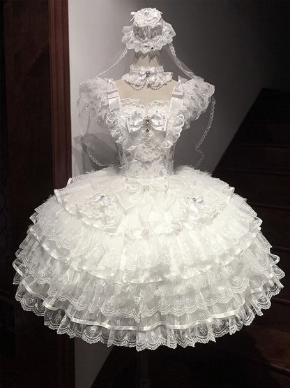 Bodice White Dress Tiered Butterfly Hime Hanayome Fabric Angel Skirt Lolita