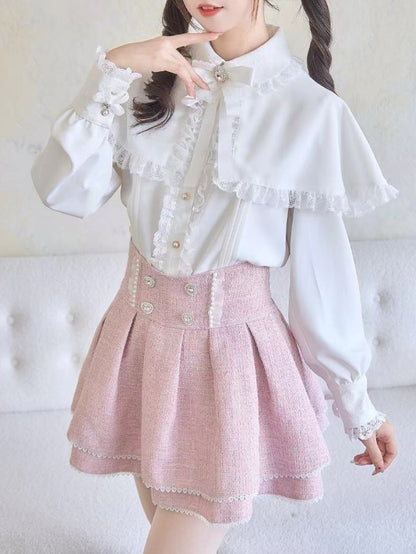 ツイードスカートウエストピンクジライケイハートラインストーンハイ