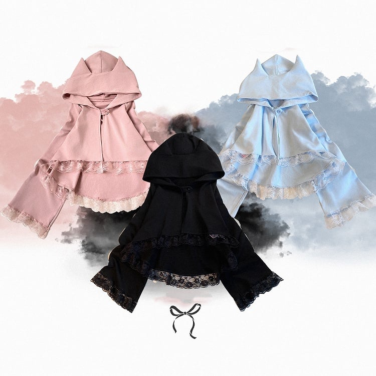 / Detail with Black Lace | Kei Short Trim Cape Kitty-Ear Jirai