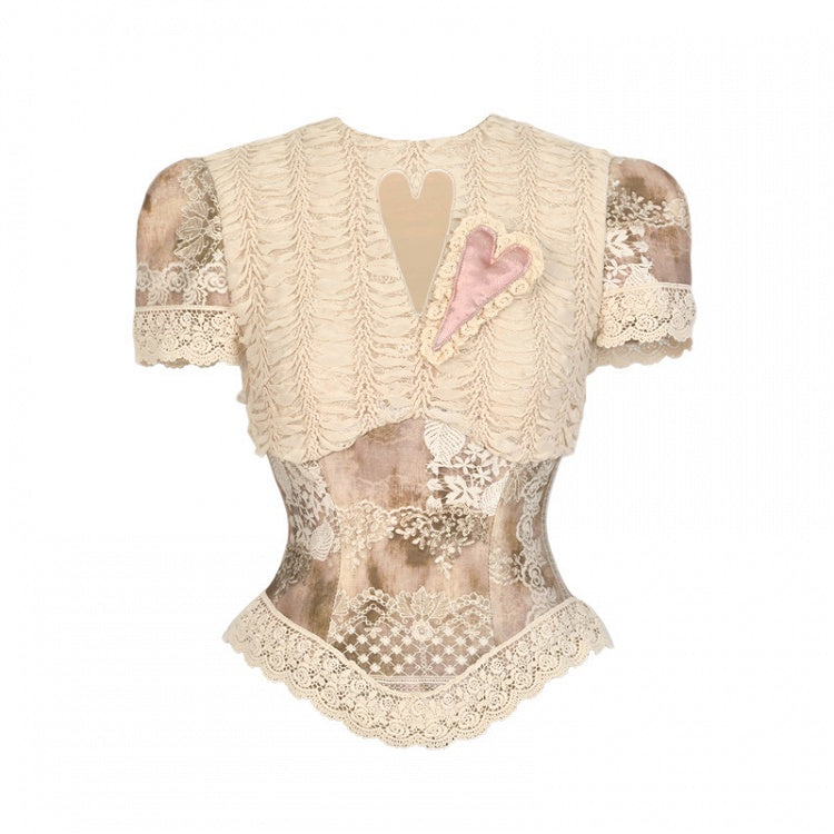 Sleeves Top Love Goth Corset Cutout Short Romantic