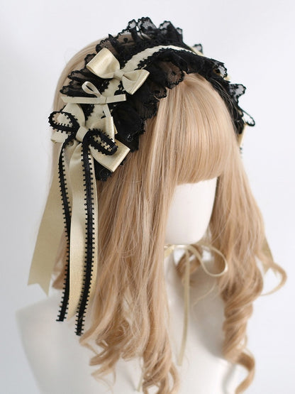 Details Ruffled Hairband Sweet Bowknot BlackGold Polka-dot Lolita Pattern