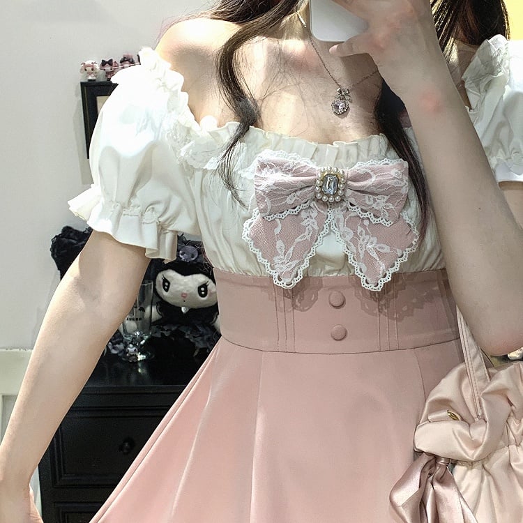 オフショルダーネックラインミニドレス＆ショーツセット ジライケイ ブラック/ピンク/ブルー