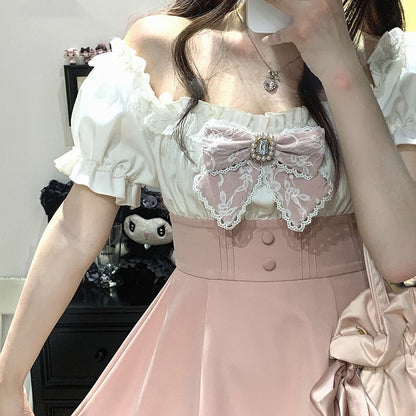 オフショルダーネックラインミニドレス＆ショーツセット ジライケイ ブラック/ピンク/ブルー