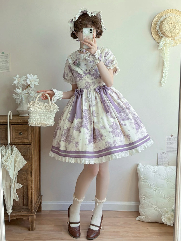 Purple Sleeves Lolita Dress Collar Peter Print Grapes Short Pan