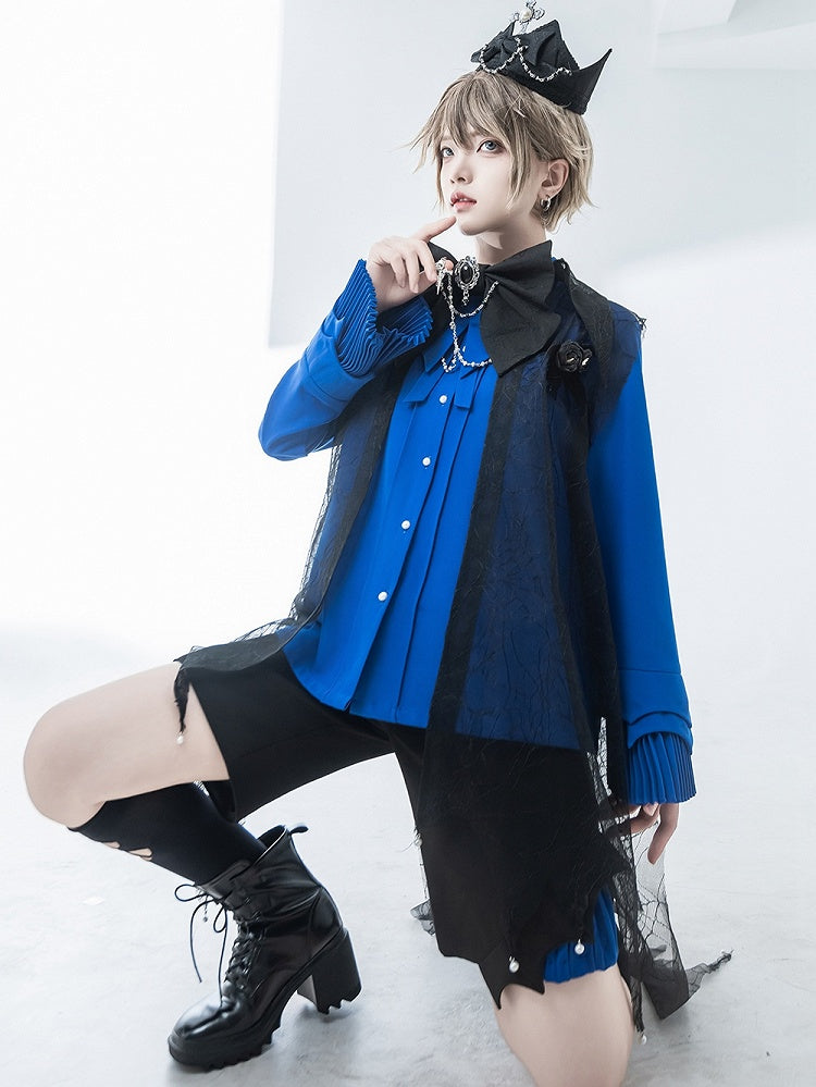 Lolita Straight-leg and Ouji Cuffs Shorts Blue Black Fashion